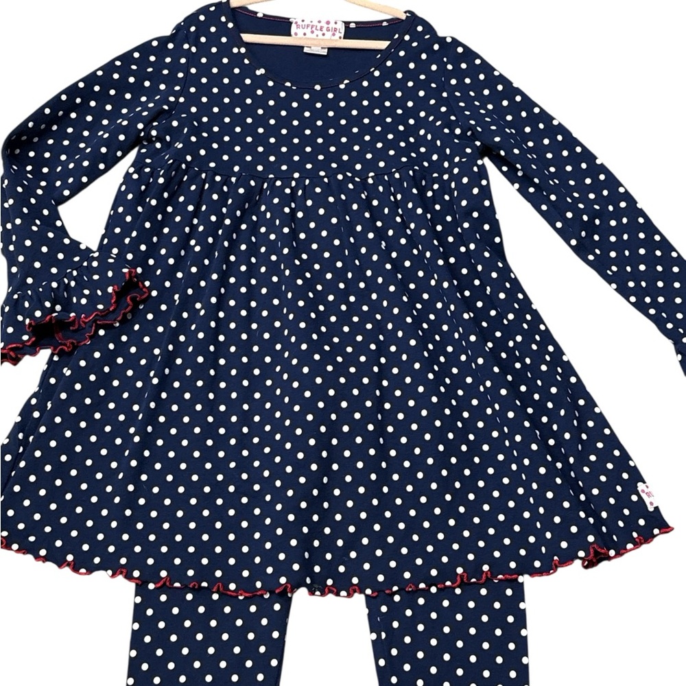 Ruffle Girl Navy Polka Dot Dress & Leggings Set Girls 12–14 - Picture 3 of 5